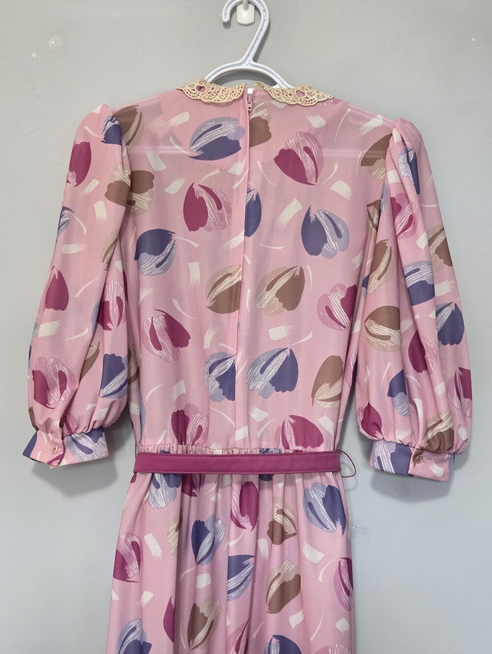 Vintage 70/80s Sears Pink Pastel Floral Dress Belt Sz M Coquette Bow Pastel - Picture 5 of 13